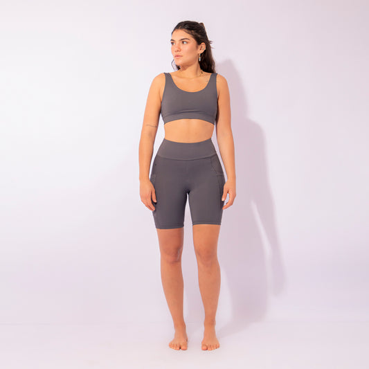 CONJUNTO DARK GREY - BIKER SHORT + TOP